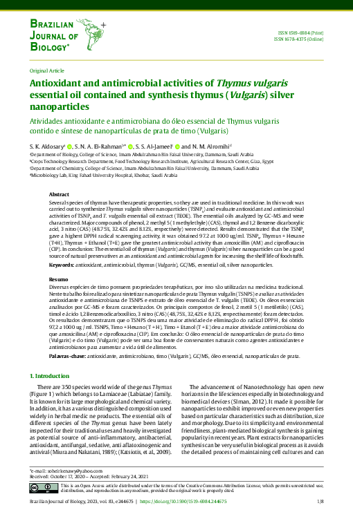 (PDF) Antioxidant and antimicrobial activities of Thymus vulgaris ...