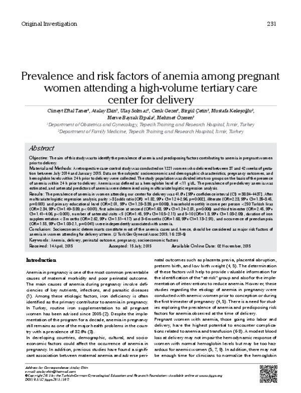 (PDF) Prevalence and risk factors of anemia among pregnant women ...