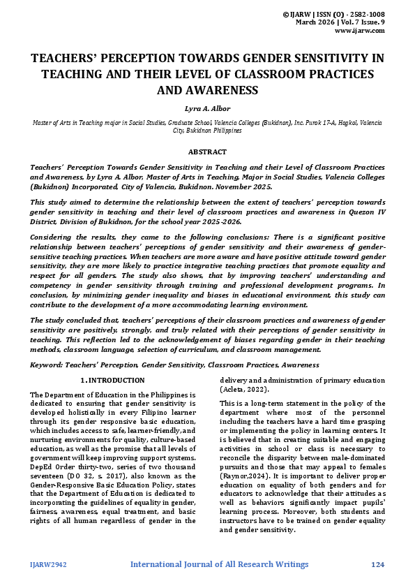 (PDF) TEACHERS' PERCEPTION TOWARDS GENDER SENSITIVITY IN TEACHING AND ...