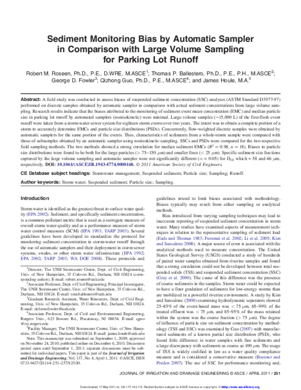 (PDF) Sediment Monitoring Bias by Automatic Sampler in Comparison with ...