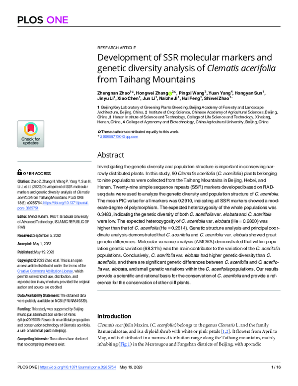 (PDF) Development of SSR molecular markers and genetic diversity ...