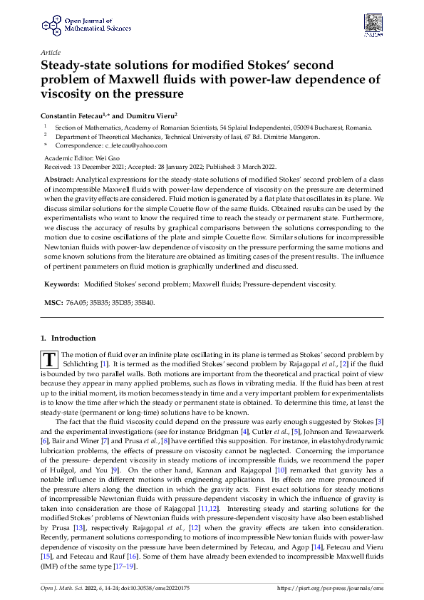 (PDF) Steady-state solutions for modified Stokes’ second problem of ...