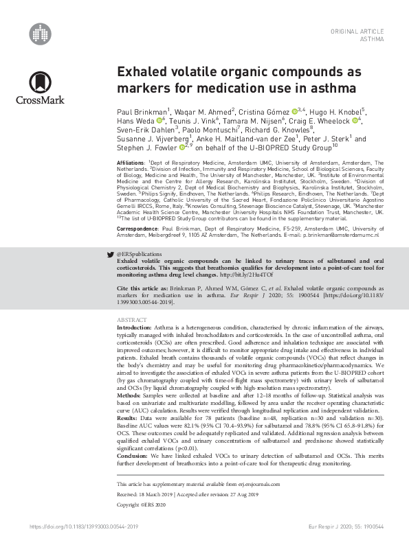 (PDF) Exhaled volatile organic compounds as markers for medication use ...
