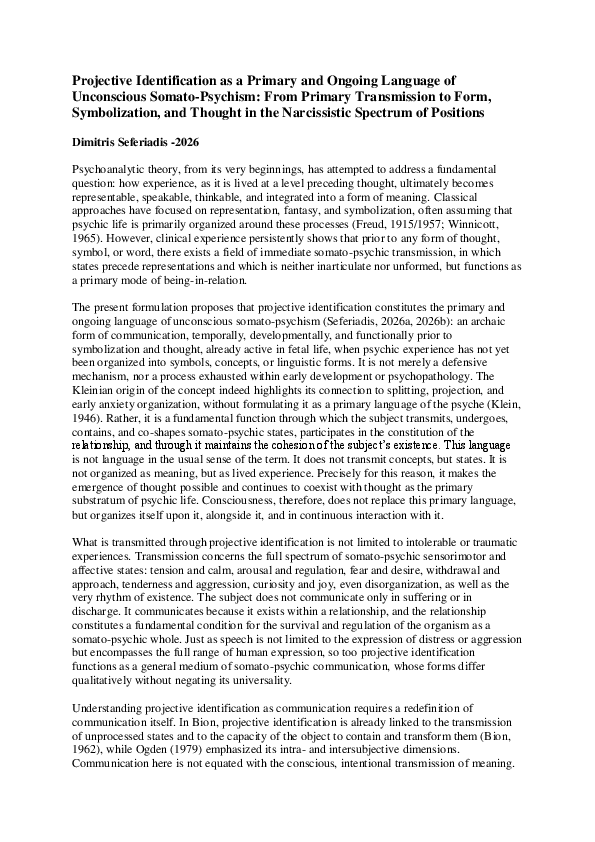 (PDF) Projective Identification as the First Language of the Body ...