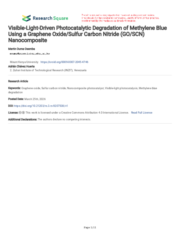 (PDF) Visible-Light-Driven Photocatalytic Degradation of Methylene Blue ...