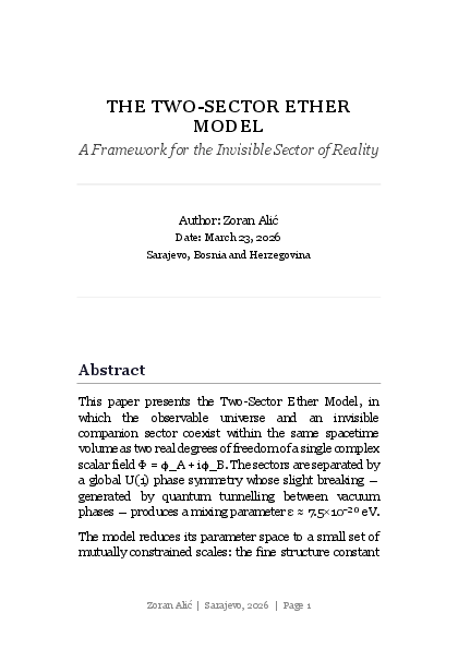 (PDF) THE TWO-SECTOR ETHER MODEL - A Framework for the Invisible Sector ...
