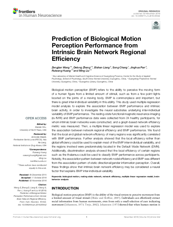(PDF) Prediction of Biological Motion Perception Performance from ...