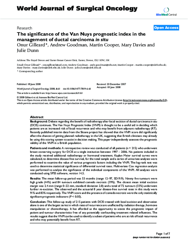 (PDF) The significance of the Van Nuys prognostic index in the ...