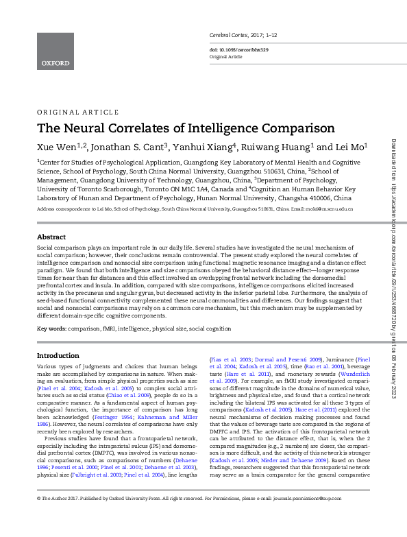 (PDF) The Neural Correlates of Intelligence Comparison