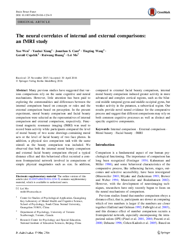 (PDF) The neural correlates of internal and external comparisons: an ...