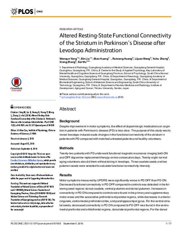 (PDF) Altered Resting-State Functional Connectivity of the Striatum in ...
