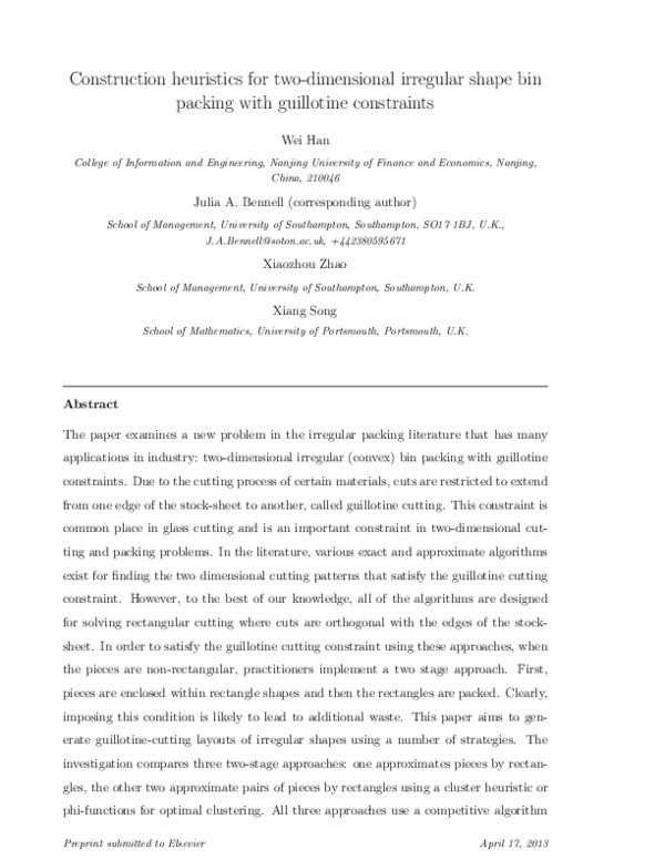 (PDF) Construction heuristics for two-dimensional irregular shape bin ...
