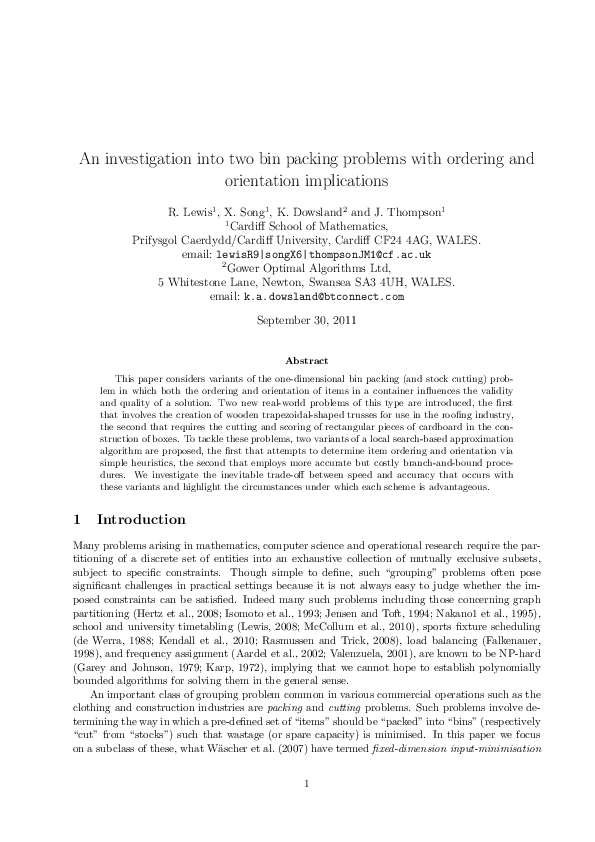 (PDF) An investigation into two bin packing problems with ordering and ...