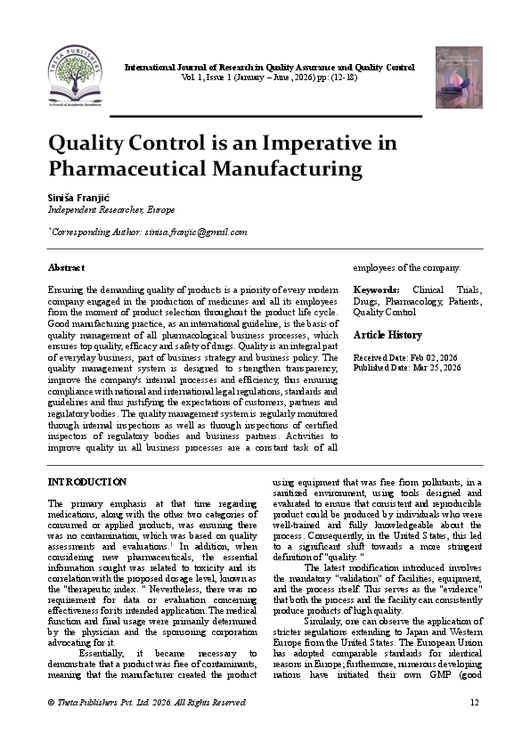 (PDF) Quality Control is an Imperative in Pharmaceutical Manufacturing