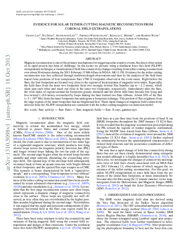(PDF) Evidence for Solar Tether-Cutting Magnetic Reconnection from ...