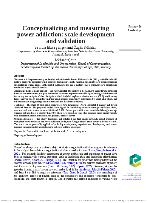 (PDF) Conceptualizing and measuring power addiction: scale development ...