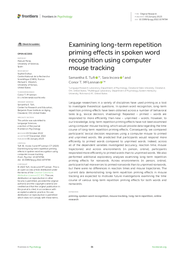 (PDF) Examining long-term repetition priming effects in spoken word ...