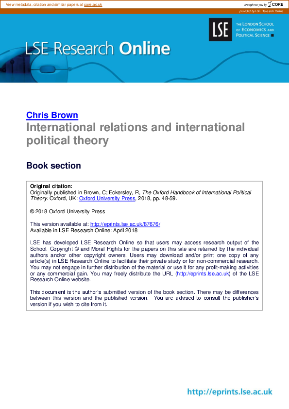 (PDF) International relations and international political theory