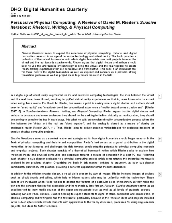 (PDF) Persuasive Physical Computing: A Review of David M. Rieder's ...
