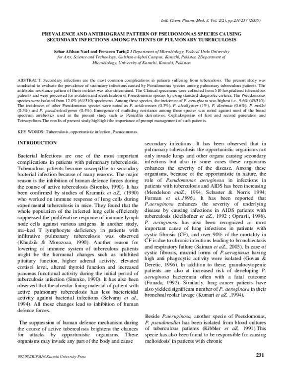 (PDF) Prevalence and Antibiogram Pattern of Pseudomonas Species Causing ...