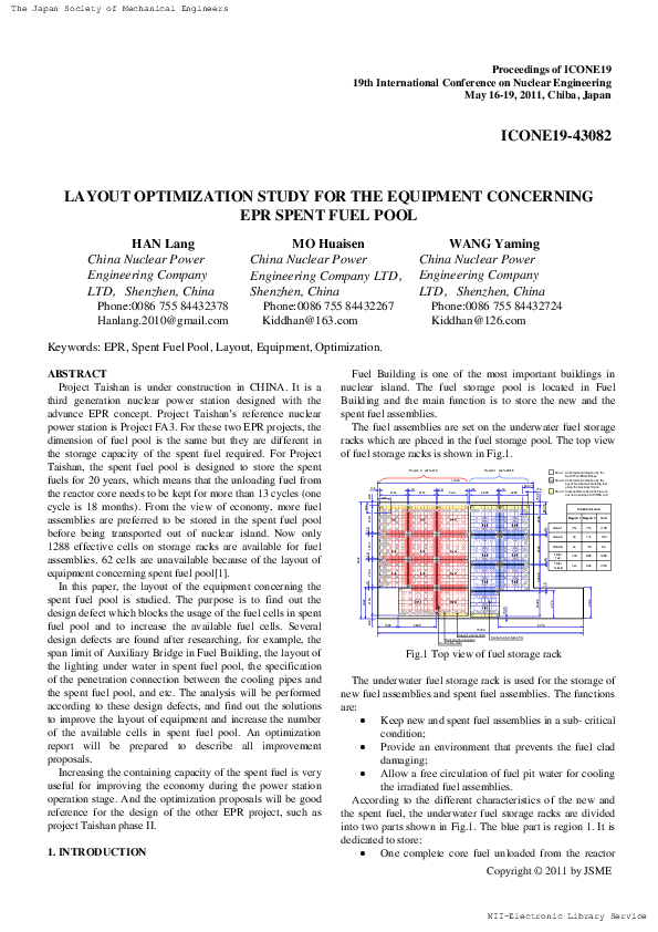 (PDF) ICONE19-43082 Layout Optimization Study for the Equipment ...