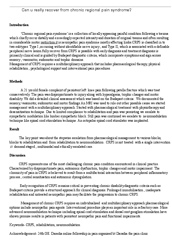 (PDF) Can u really recover from chronic regional pain syndrome