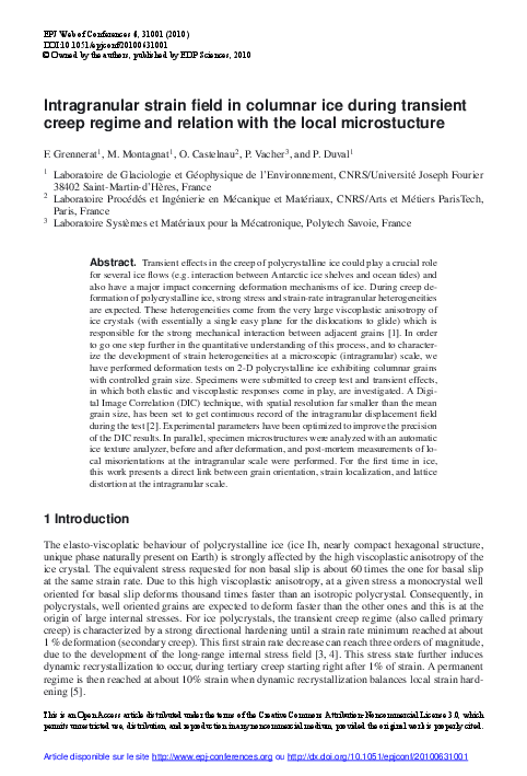 (PDF) Intragranular strain ﬁeld in columnar ice during transient creep ...