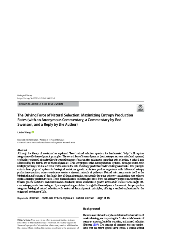 (PDF) The Driving Force of Natural Selection: Maximizing Entropy ...