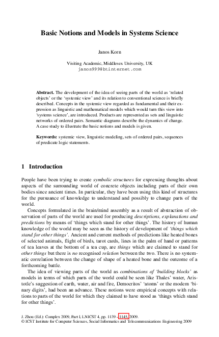 (PDF) Basic Notions and Models in Systems Science