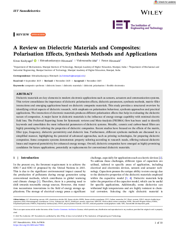 (PDF) A Review on Dielectric Materials and Composites: Polarisation ...