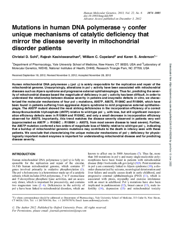 (PDF) Mutations in human DNA polymerase confer unique mechanisms of ...