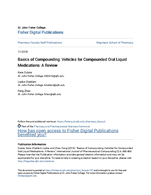 (PDF) Basics of Compounding: Vehicles for Compounded Oral Liquid ...