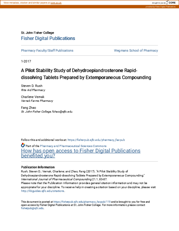 (PDF) A Pilot Stability Study of Dehydroepiandrosterone Rapid ...