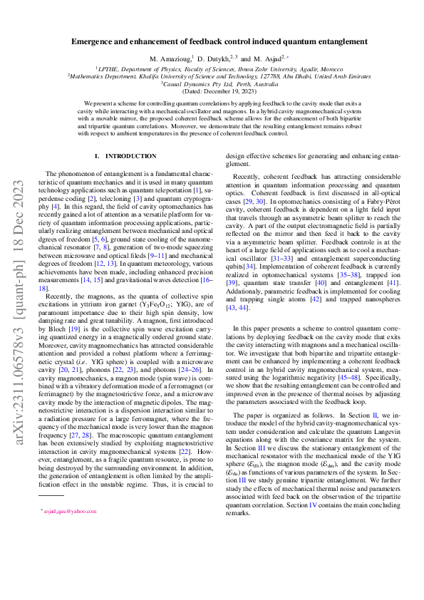 (PDF) Emergence and enhancement of feedback control induced quantum ...
