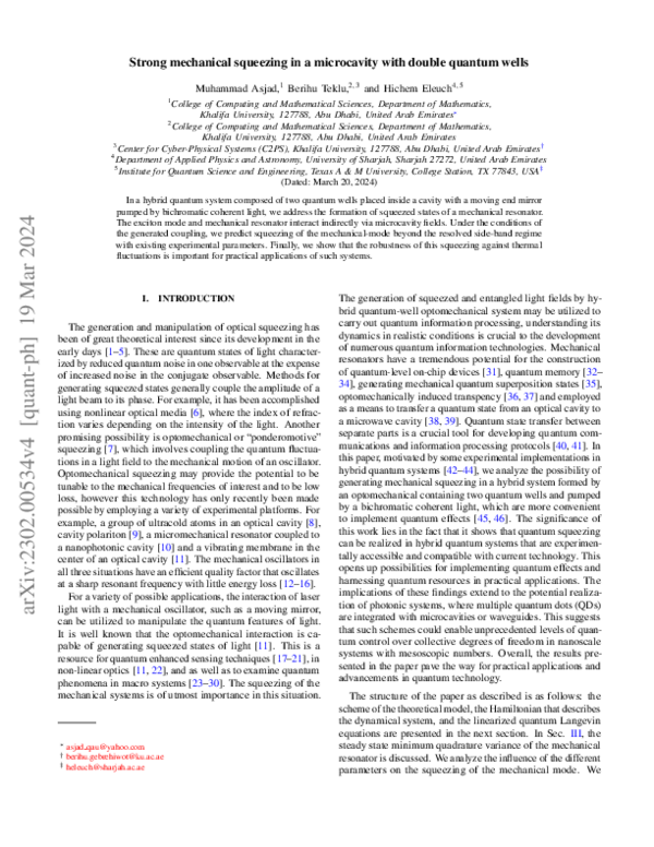 (PDF) Strong mechanical squeezing in microcavity with double quantum wells