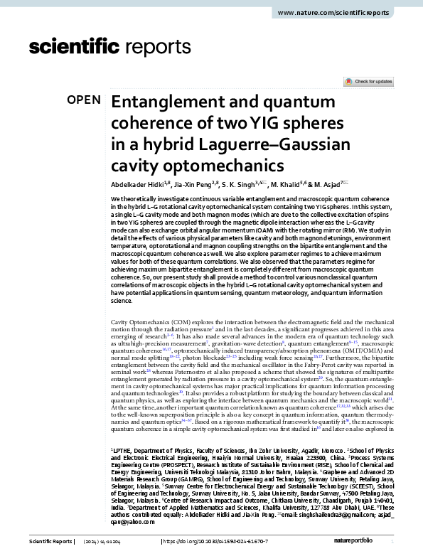 (PDF) Entanglement and quantum coherence of two YIG spheres in a hybrid ...