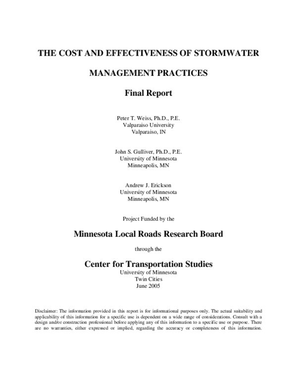 (PDF) The Cost and Effectiveness of Stormwater Management Practices ...