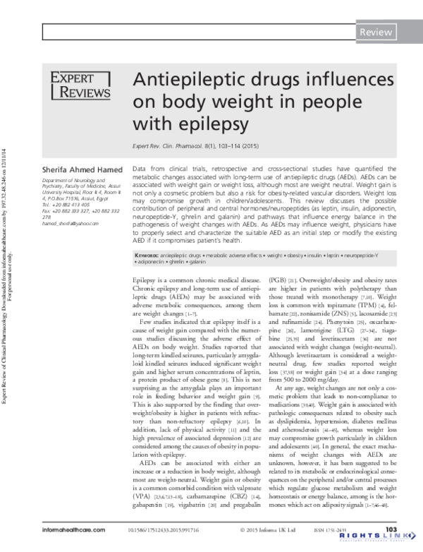 (PDF) Antiepileptic drugs influences on body weight in people with epilepsy