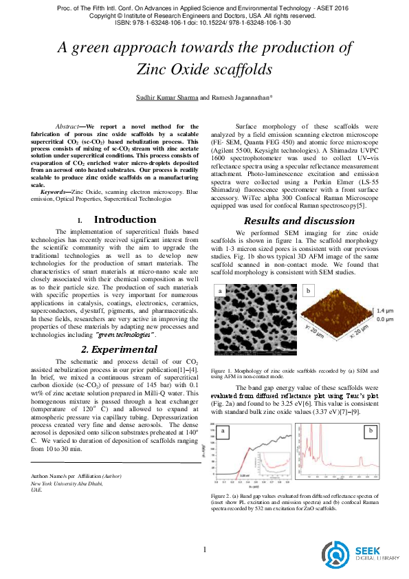 (PDF) A green approach towards the production of Zinc Oxide scaffolds