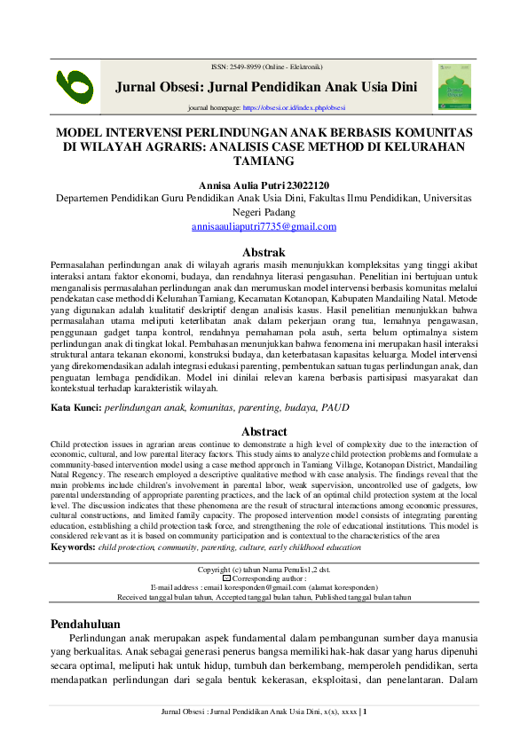 (PDF) Jurnal Obsesi: Jurnal Pendidikan Anak Usia Dini