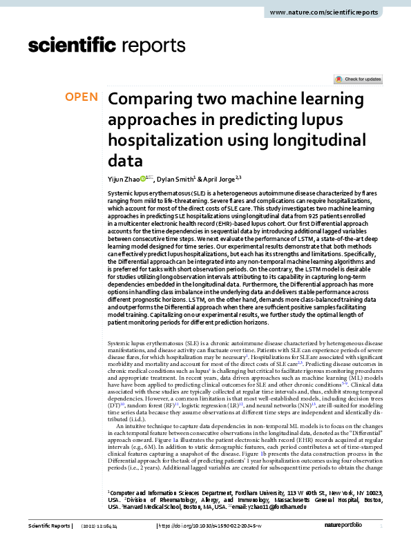 (PDF) Comparing two machine learning approaches in predicting lupus ...