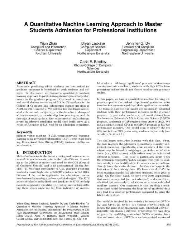 (PDF) A Quantitative Machine Learning Approach to Master Students ...