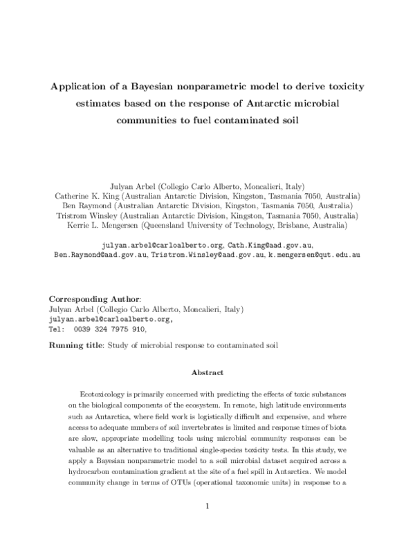 (PDF) Application of a Bayesian nonparametric model to derive toxicity ...