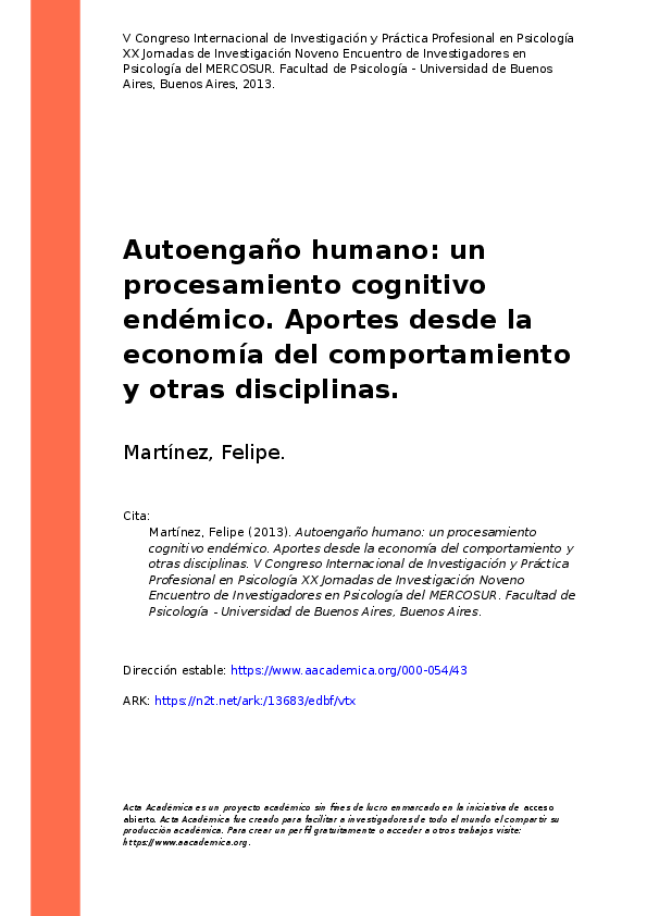 (PDF) Autoengaño Humano: Un Procesamiento Cognitivo Endémico. Aportes ...