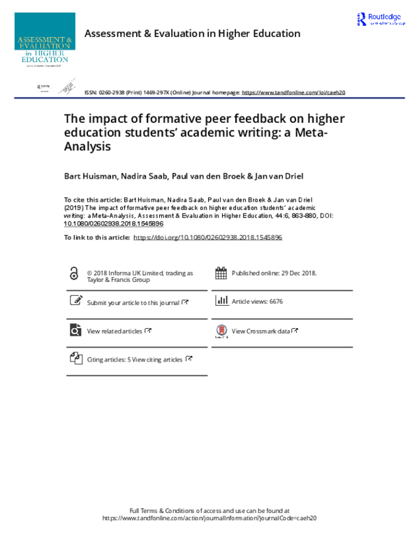 (PDF) The impact of formative peer feedback on higher education ...