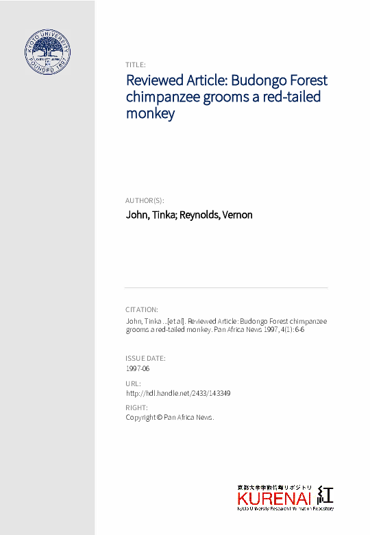 (PDF) Reviewed Article: Budongo Forest chimpanzee grooms a red-tailed ...