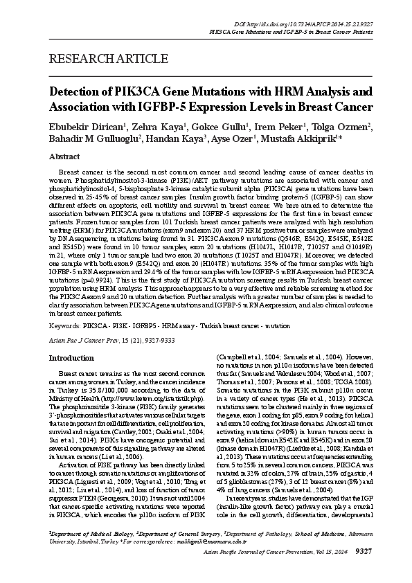 (PDF) Detection of PIK3CA Gene Mutations with HRM Analysis and ...