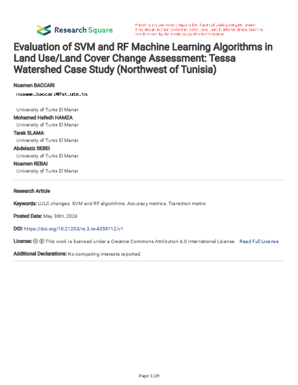 (PDF) Evaluation of SVM and RF Machine Learning Algorithms in Land Use ...