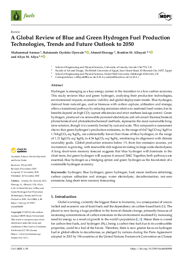 (PDF) A Global Review of Blue and Green Hydrogen Fuel Production ...