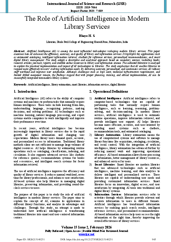 (PDF) The Role of Artificial Intelligence in Modern Library Services